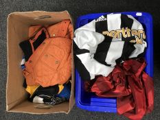 Two boxes of clothing including Newcastle tops, Barbour jacket etc,