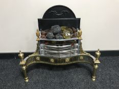 A mid 20th century brass framed electric fire with glass coals