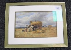 Arthur James Stark (British, 1831-1902) : Farmers at Harvest Time Loading Hay Carts, oil on panel,