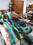 A Bosch Rotak 37 lawn mower with lead and box,