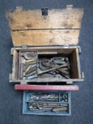 Two wooden tool boxes containing joiner's hand tools