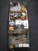 Four boxes containing assorted china, glassware,