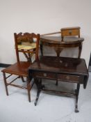 A mahogany drop end sofa table, bedroom chair, occasional table,