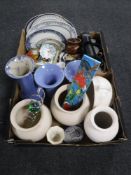 Two boxes containing miscellaneous china, ceramic tiles,