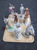 A tray of seven Art Deco Capodimonte figures