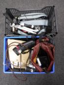 Two crates containing assorted cameras and camera equipment,