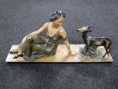 An Art Deco chalk figure of a lady seated with goat,