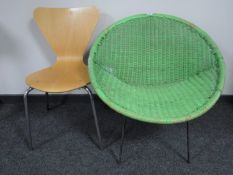 A 1960's basket chair on metal legs together with a plywood cafe chair after Jacobsen (2)