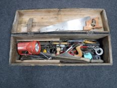 A pine joiner's tool box of hand tools