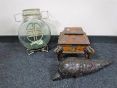 A metal and glass vase,