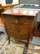 A continental inlaid Kingwood and gilt metal mounted marble topped two-drawer chest, 20th century,