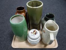 A tray of contemporary vases, West German pottery vase, Blakeney vase,