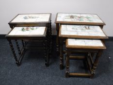Two nests of tiled topped tables