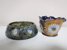 A Royal Doulton Lambeth planter height 7 cm and a Royal Doulton Lambeth ash tray,