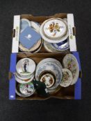 Two boxes of assorted wall plates and collector's plates including Wedgwood, Royal Grafton,