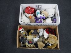 Three boxes of assorted teddy bears and boxed collector's dolls