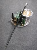 An oval plated gallery tray together with a Viners plated wine cooler,