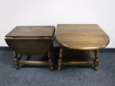 Two oak drop leaf coffee tables