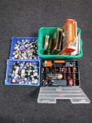 Three crates and a storage box of War Hammer games and books,