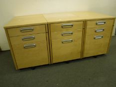 Three office three drawer filing chests in a pine finish