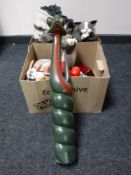 Two boxes of contemporary figures, hot dog toaster,