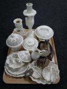 A tray of fourteen pieces of cream ware, a Beswick donkey,