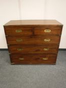 A 19th century five drawer mahogany military style chest,