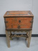 A 19th century bible box fitted a drawer on associated stand