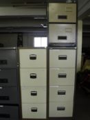 Two office four drawer filing cabinets and a filing chest