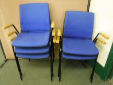Five stacking office armchairs in blue fabric