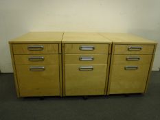 Three office three drawer filing chests in a pine finish