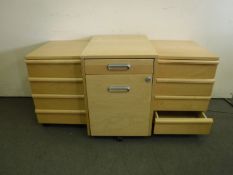 Three office three drawer filing chests in a pine finish