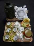 Two trays of Rumtoff storage jar, Ringtons blue and white china, Royal Cauldon teapot,