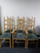 Set of six blonde oak ladder back chairs
