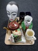 A tray of Players Please cigarette advertising jug, Wade Bells whiskey ash tray,