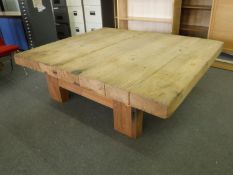 A heavy reclaimed pine coffee table