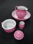 A five piece English Pottery wash set
