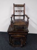 A 19th century child's oak chair and a nest of three tables