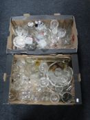 Two boxes of assorted glass ware and decanters