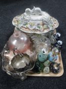 A tray of continental china tureen with cherub decoration,