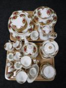 Two trays of seventy pieces of Royal Albert Old Country roses tea and dinner china