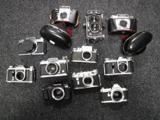 Cameras to include; Pentacon F, USSR Zorki-6, Pentax MG, two Japanese Kowa cameras, Zeiss Contax D,