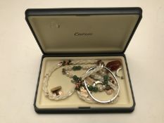 A pearl necklace and bracelet, two pairs of 'gold' front and back cufflinks,