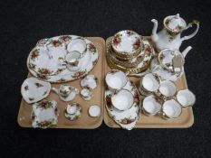 Two trays of approximately forty two pieces of Royal Albert Old Country Roses tea china