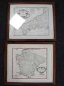 Two framed maps after Robert Morden depicting Cornwall and Devonshire