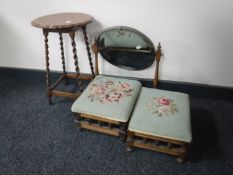 An oak pie crust edge plant stand on barley twist legs,