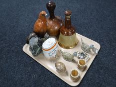 A tray of Beswick Osprey and Golden Eagle decanters, two Beswick Loch Ness Monster decanters,