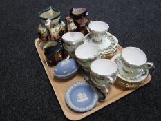 A tray of twenty five pieces of Colclough bone china, three pieces of Wedgwood jasper ware,
