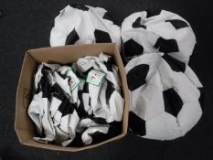 Approximately twenty football bean bags (three filled)