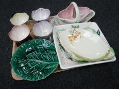 A tray containing Maling basket and shallow bowl, four Maling grapefruit dishes,
